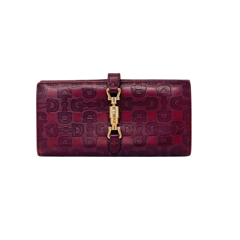 Gucci Jackie Horsebit Burgundy Monogram Continental Wallet Gold Piston Tom Ford